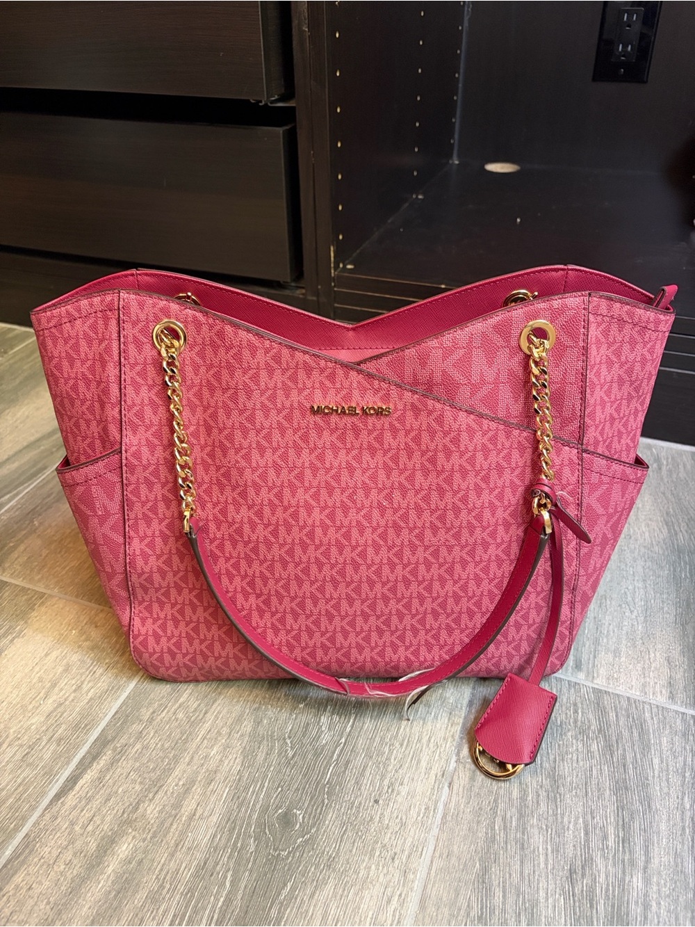 Michael Kors Burgundy MK Logo Chain-Handle Tote